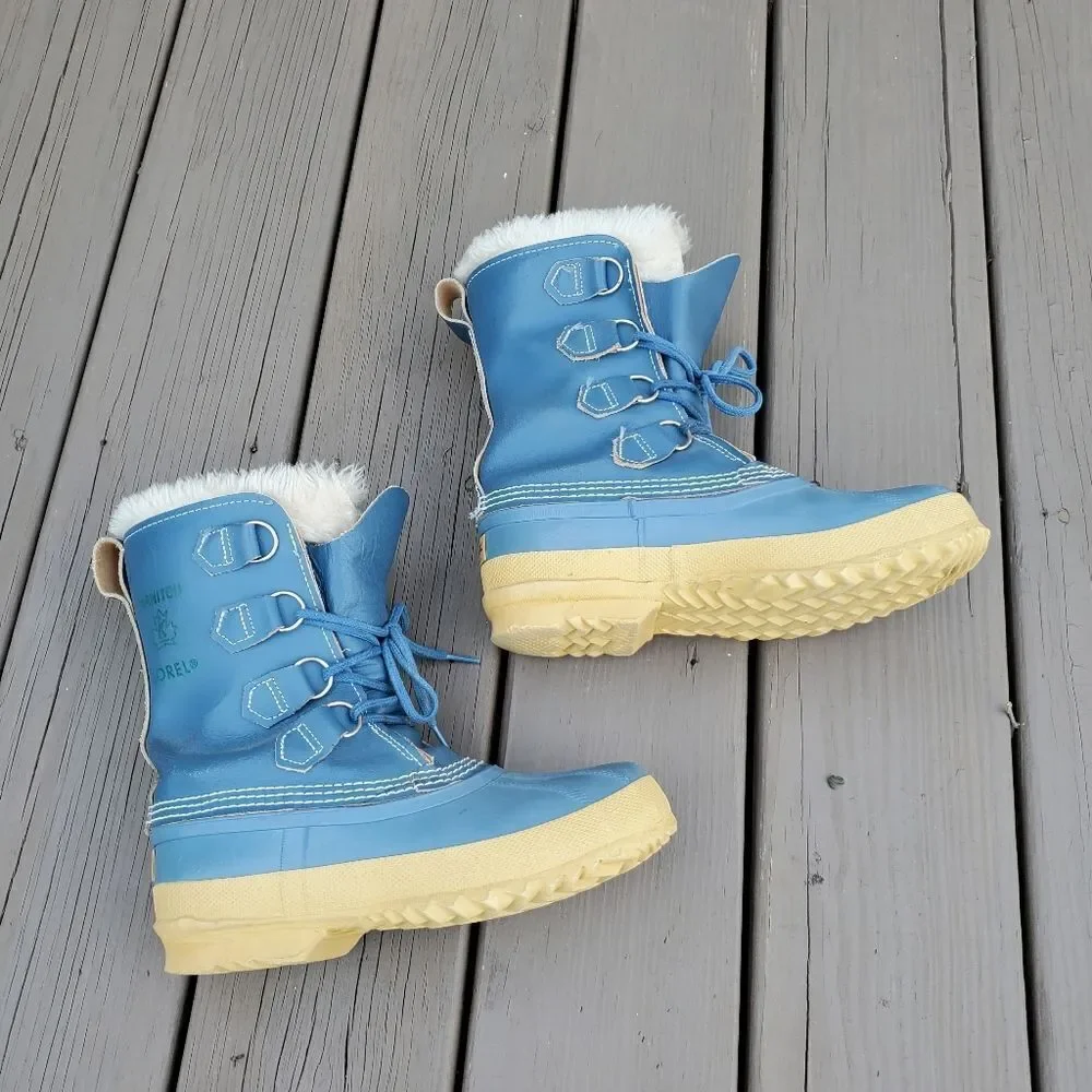 Vintage 90s y2k Sorel Manitou‎ Blue Leather Waterproof Winter Snow Duck Boots 6